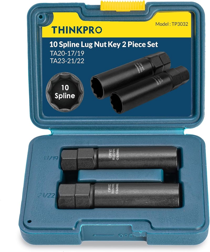 Thinkpro 10 spline lug nut key,Compatible with Bimecc 10-Spline Lug Nuts and Lug Bolts,10 point wheel lock socket for Easy Removal of Aftermarket Locking Lug Nuts(2 piece pack) - Image 1